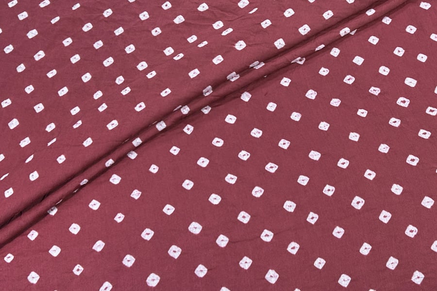 Wine Rose Bandhani Tie Dye 100% Pure Soft Cotton Fabric Authentic HandBlock Sanganeri Printed