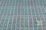 Teal Floral Stripe Pure Soft Cotton HandBlock Printed Fabric - Image 4