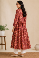 Wine Floral Cotton Tiered Kurta for Women | Avagatasara