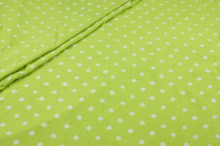 Apple Green Bandhani Tie Dye 100% Pure Soft Cotton Fabric Authentic Hand Tie Dye Bandhani