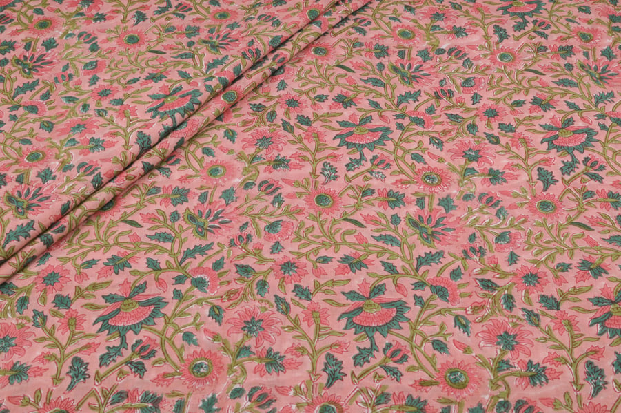 Pink Coral Jaal Pure Soft Cotton HandBlock Printed Fabric Authentic HandBlock Sanganeri Printed