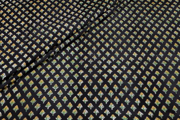 Black Feather Buti Pure Soft Cotton HandBlock Printed Fabric Authentic HandBlock Sanganeri Printed