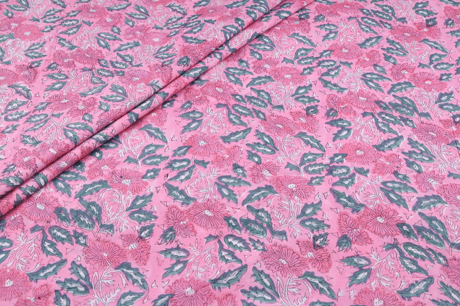 Pink Magenta Bouquet Pure Soft Cotton HandBlock Printed Fabric Authentic HandBlock Sanganeri Printed