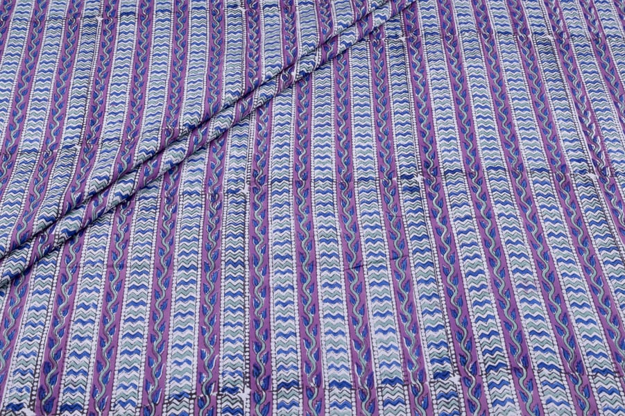 Purple Wave Stripe Pure Soft Cotton HandBlock Printed Fabric Authentic HandBlock Sanganeri Printed