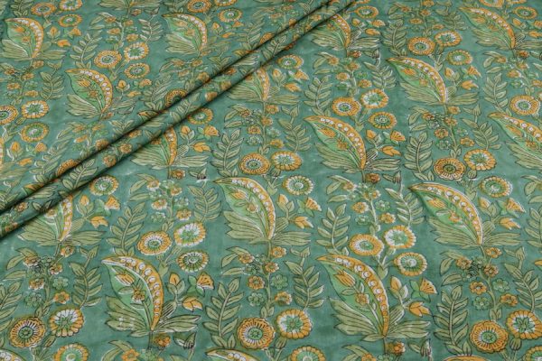 Green Large Jaal Pure Soft Cotton HandBlock Printed Fabric Authentic HandBlock Sanganeri Printed