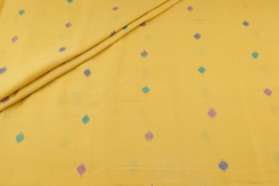Mustard Buti Jamdani HandLoom Soft Cotton Fabric Authentic HandLoom Woven