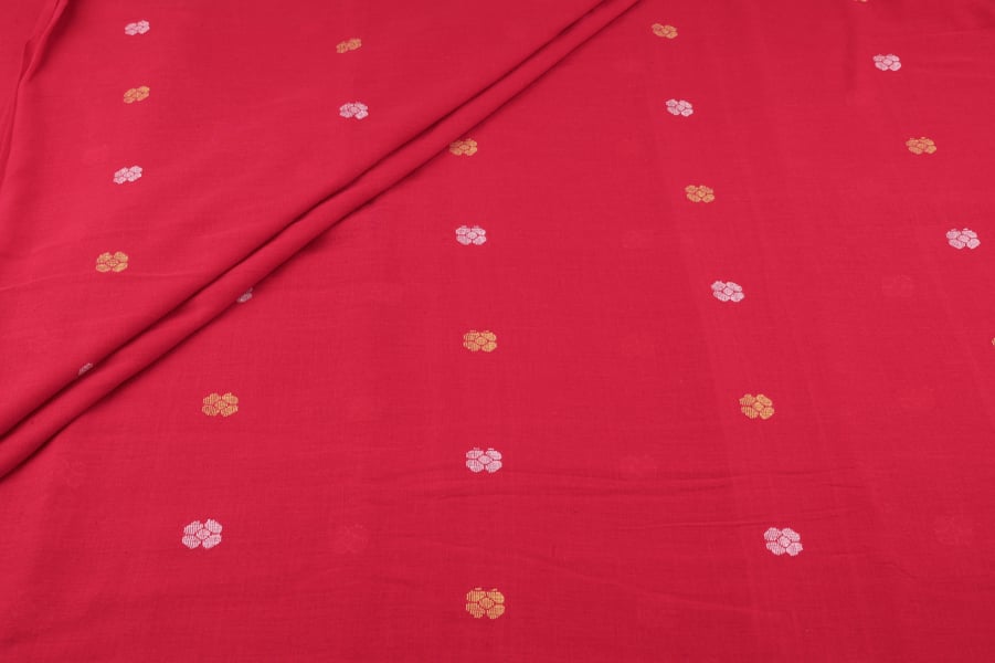 Red Floral Buti Jamdani HandLoom Soft Cotton Fabric Authentic HandLoom Woven