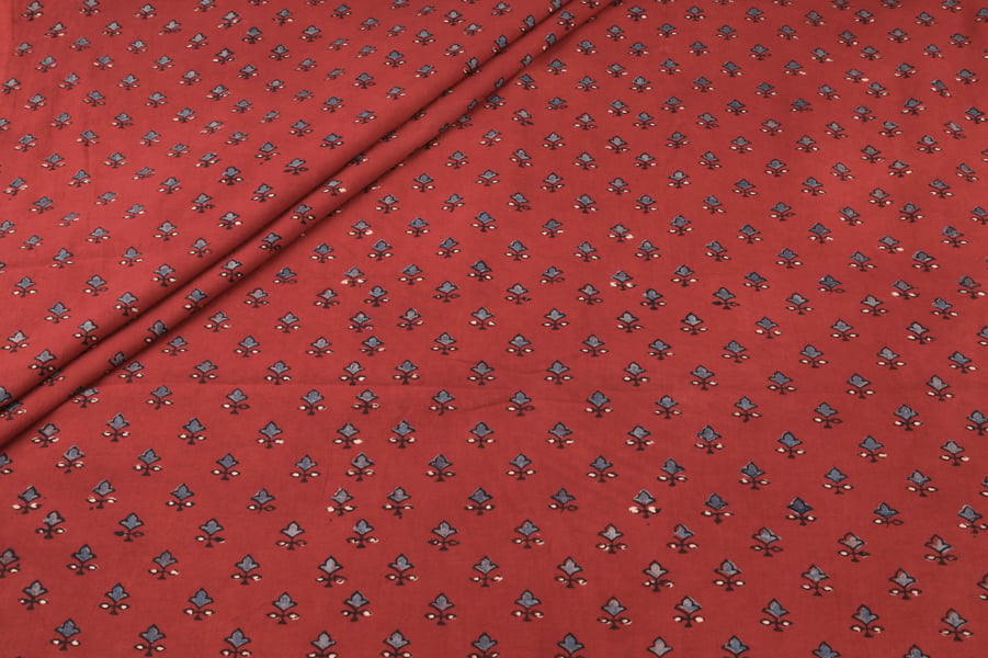Maroon Buti Ajrakh Pure Soft Cotton HandCrafted Fabric Authentic Natural Dye