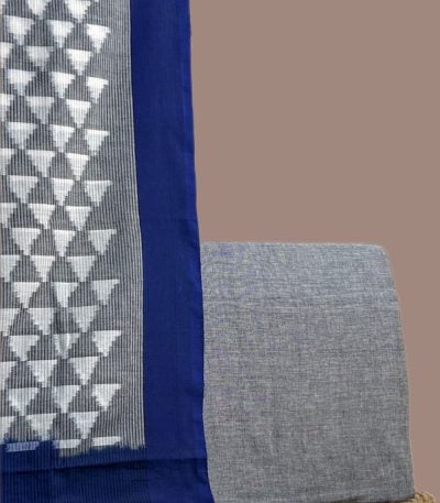 Authentic Handloom Woven Ikkat Dupatta With Plain Handloom Soft Cotton Top