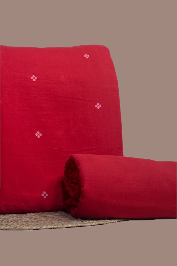 Red - 2pc Handloom Woven Design Cotton Top and Handloom Soft Cotton Bottom Fabric Set Authentic HandLoom Woven
