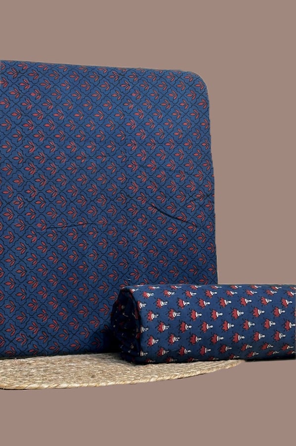 Blue - 2pc Ajrakh Blockprint Top and Bottom Fabric Set Authentic Natural Dye
