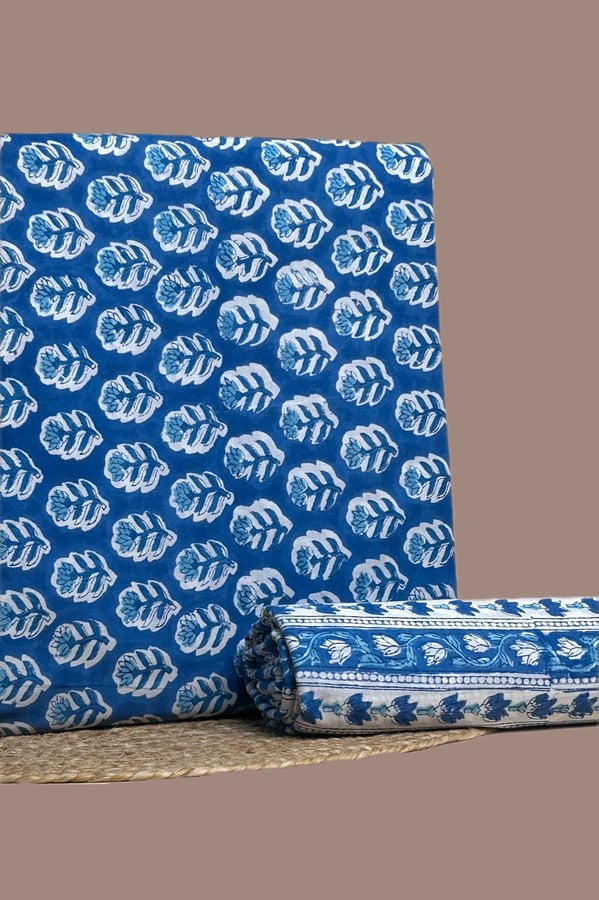 Blue - 2pc Blockprint Top and Bottom Fabric Set Authentic HandBlock Printed