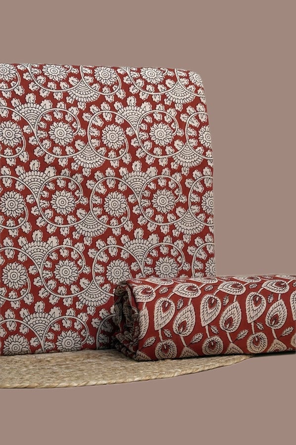 Red - 2pc Blockprint Top and Bottom Fabric Set Authentic HandBlock Printed