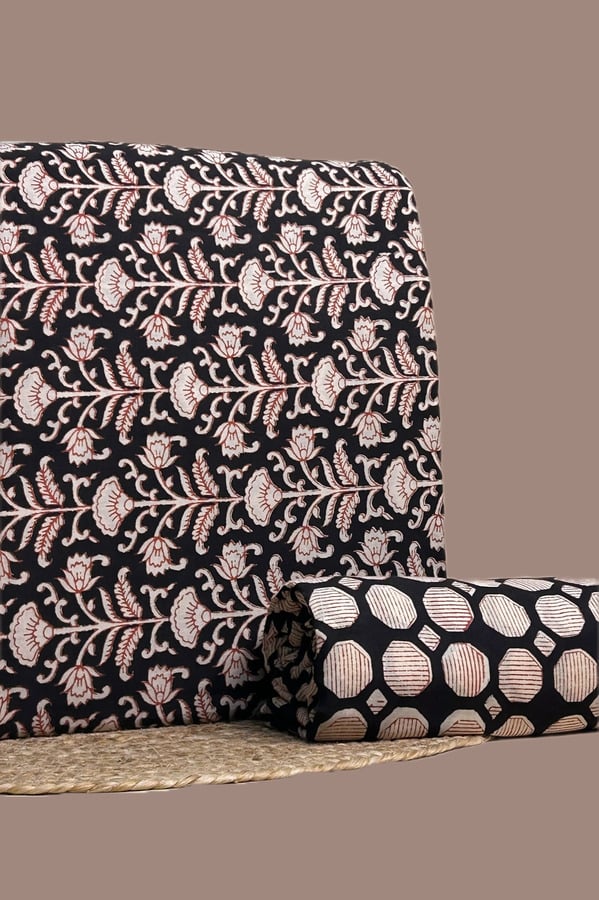 Black - 2pc Blockprint Top and Bottom Fabric Set Authentic HandBlock Printed