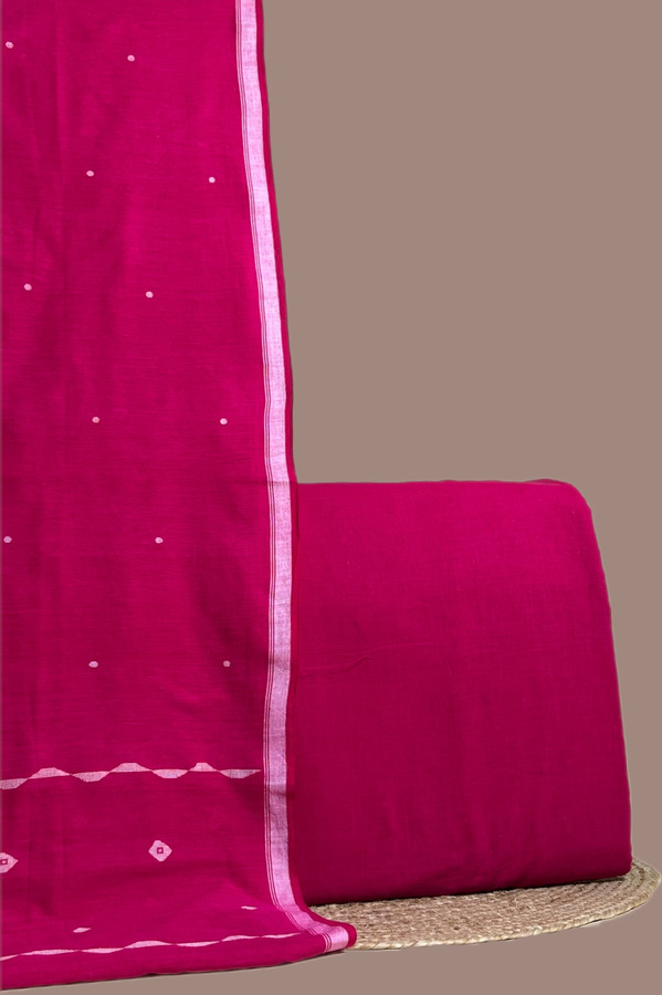 Pink - 2pc Handloom Cotton Dupatta and Handloom Soft Cotton Top Fabric Set Authentic HandLoom Woven