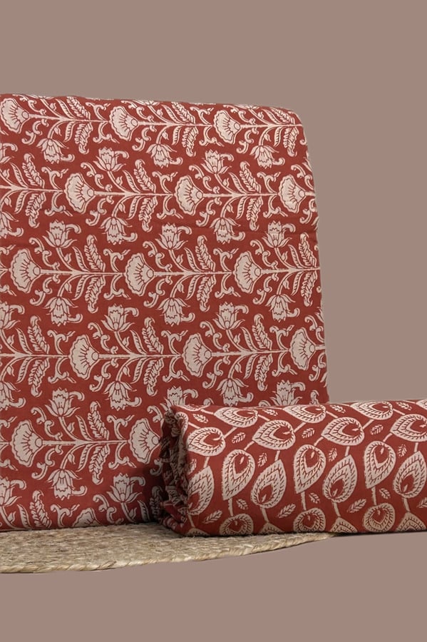 Red - 2pc Blockprint Top and Bottom Fabric Set Authentic HandBlock Printed