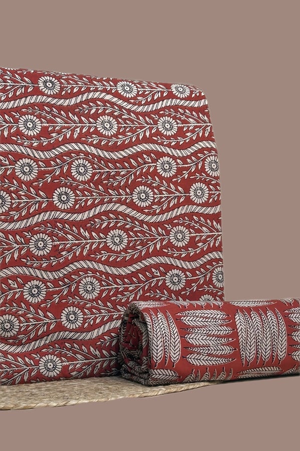 Red - 2pc Blockprint Top and Bottom Fabric Set Authentic HandBlock Printed