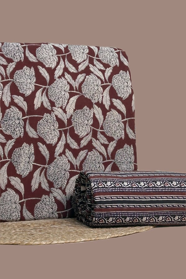 Red - 2pc Blockprint Top and Bottom Fabric Set Authentic HandBlock Printed