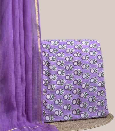 This 2pc unstitched fabric set features a sheer