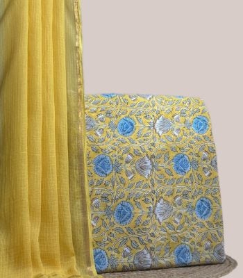This 2pc unstitched fabric set features a sheer