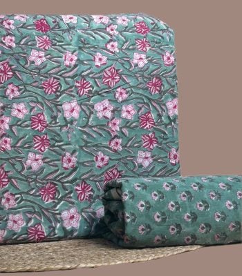 This 2pc unstitched fabric set includes a Blockprinted Soft Cotton top and matching bottom fabric in a large floral with a coordinating small-scale floral design. Soft