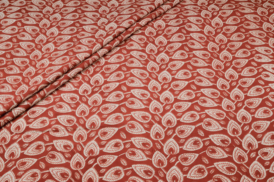 Rust Red Leaf Jaal Bagru Handblock Printed Fabric Authentic Bagru Handblock Printed Pure Soft Cotton Fabric