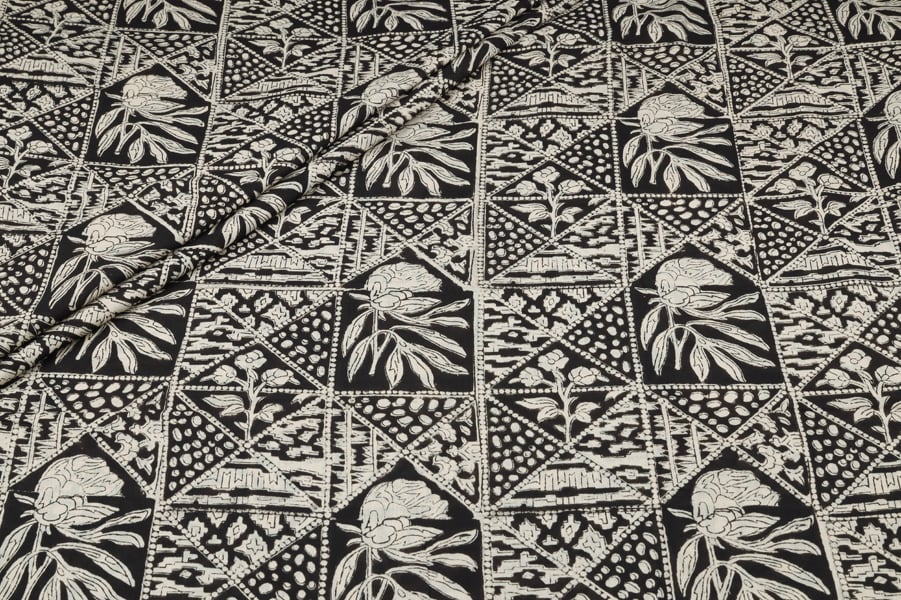 Black Floral Geometric Bagru Handblock Printed Fabric Authentic Bagru Handblock Printed Pure Soft Cotton Fabric