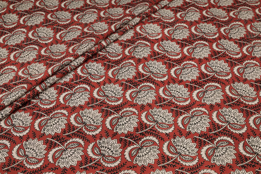 Rust Red Lotus Floral Bagru Handblock Printed Fabric Authentic Bagru Handblock Printed Pure Soft Cotton Fabric