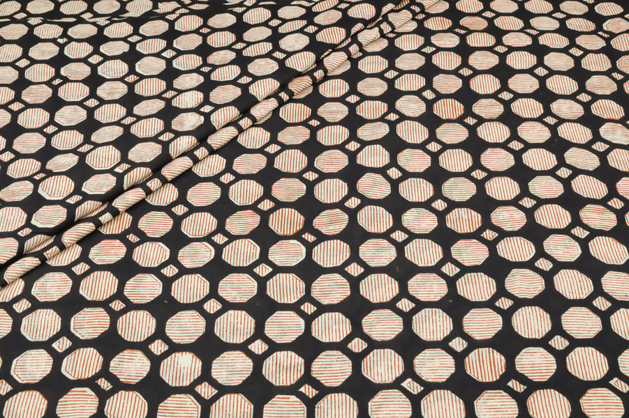 34854 (1) Black Octagon Bagru Handblock Printed Fabric - Image 1