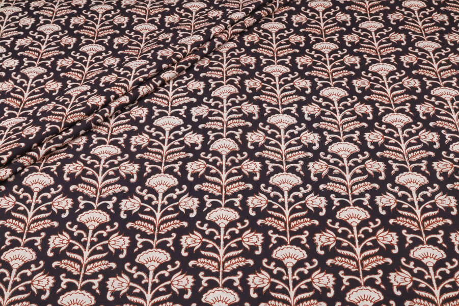 Black Floral Vine Bagru Handblock Printed Fabric Authentic Bagru Handblock Printed Pure Soft Cotton Fabric
