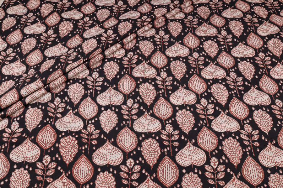 Black Pink Leaf Paisley Bagru Handblock Printed Fabric Authentic Bagru Handblock Printed Pure Soft Cotton Fabric