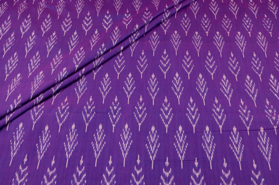 Violet Ikat Arrow Handloom Mercerised Cotton Fabric Authentic Hand Tie-Dye Mercerised Ikkat
