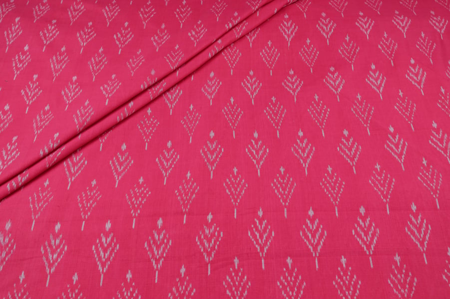 Pink Ikat Arrow Handloom Mercerised Cotton Fabric Authentic Hand Tie-Dye Mercerised Ikkat