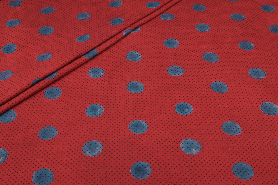 Red Blue Polka Medallion Ajrakh Pure Soft Cotton HandCrafted Fabric Authentic Natural Dye