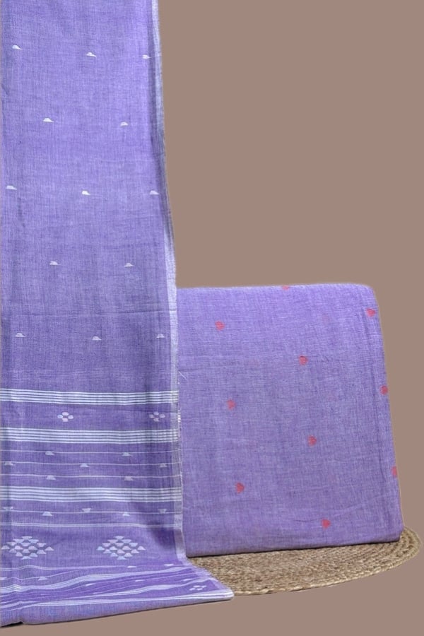 Purple - 2pc Handloom Jamdani Dupatta and Plain Handloom Top Fabric Set