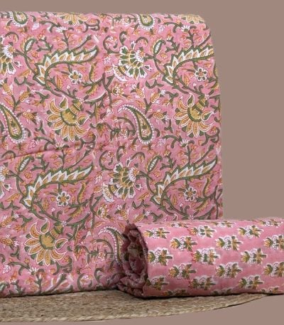 This 2pc unstitched fabric set includes a Blockprinted Soft Cotton top and matching bottom fabric in a paisley floral with a coordinating small-scale floral design. Soft