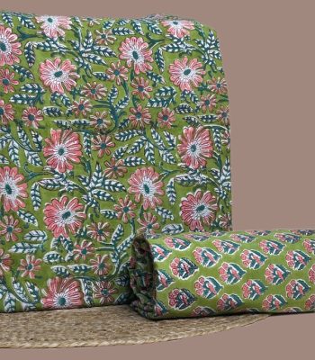 This 2pc unstitched fabric set includes a Blockprinted Soft Cotton top and matching bottom fabric in a daisy floral in pink and white design. Soft