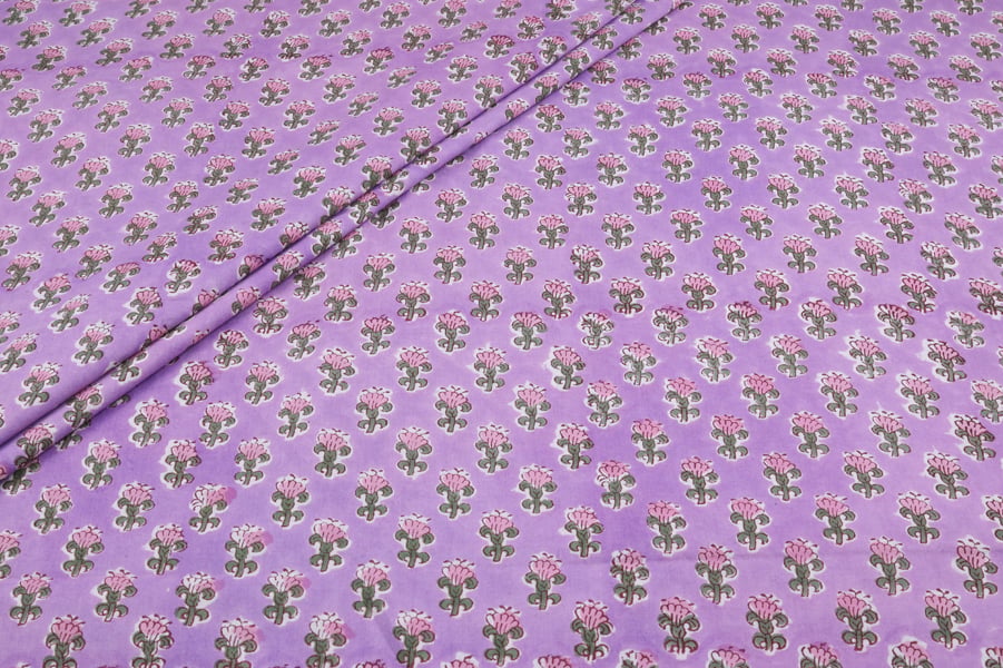 Lilac Pink Lotus Buti Pure Soft Cotton HandBlock Printed Fabric Authentic HandBlock Sanganeri Printed