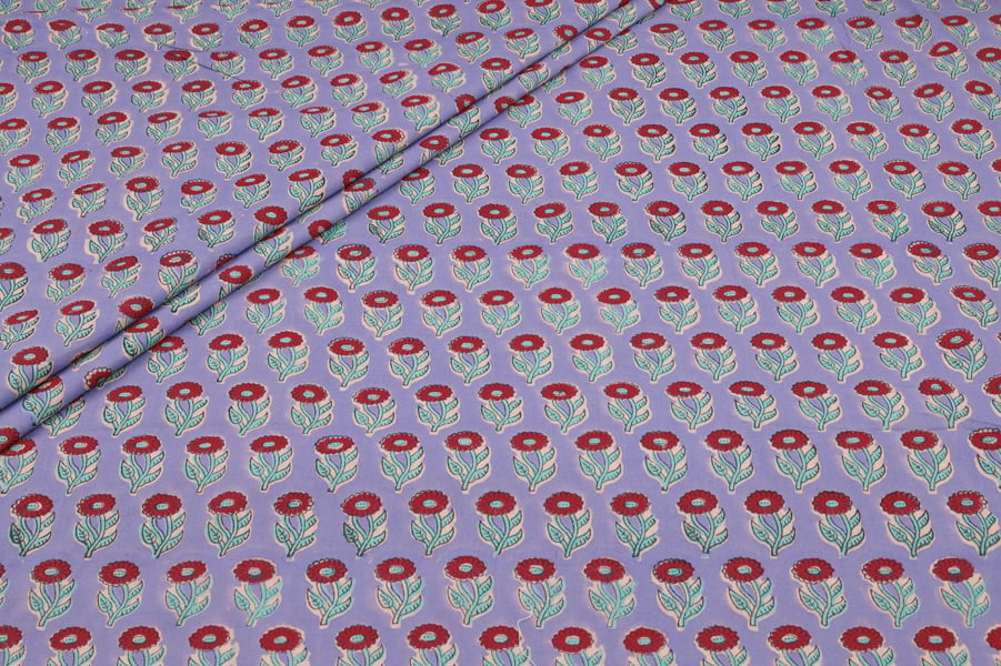 Lavender Red Floral Buti Pure Soft Cotton HandBlock Printed Fabric Authentic HandBlock Sanganeri Printed