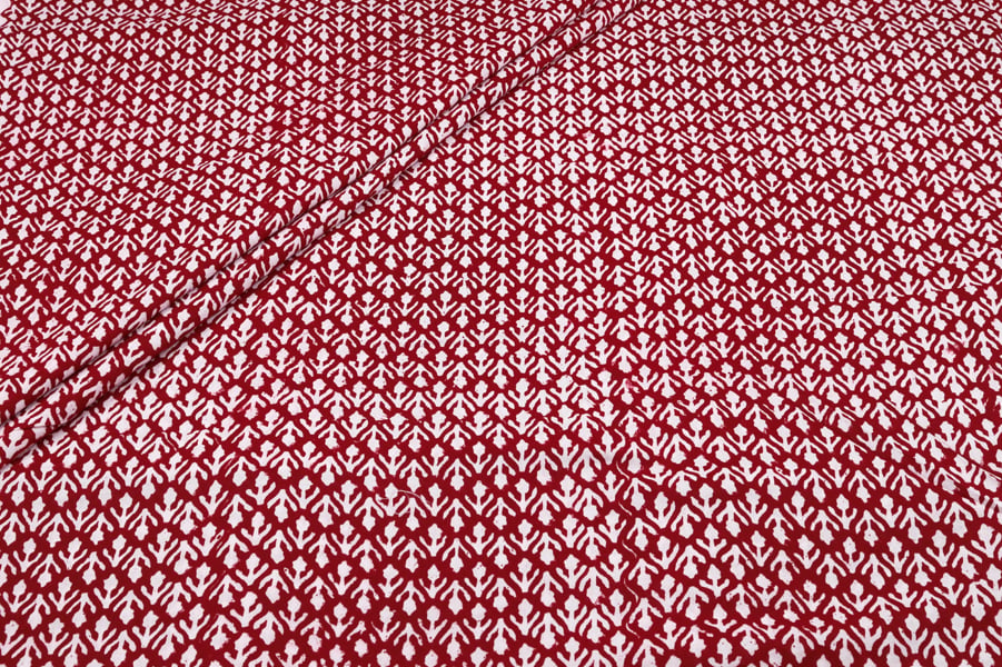 Red White Floral Buti Pure Soft Cotton HandBlock Printed Fabric Authentic HandBlock Sanganeri Printed