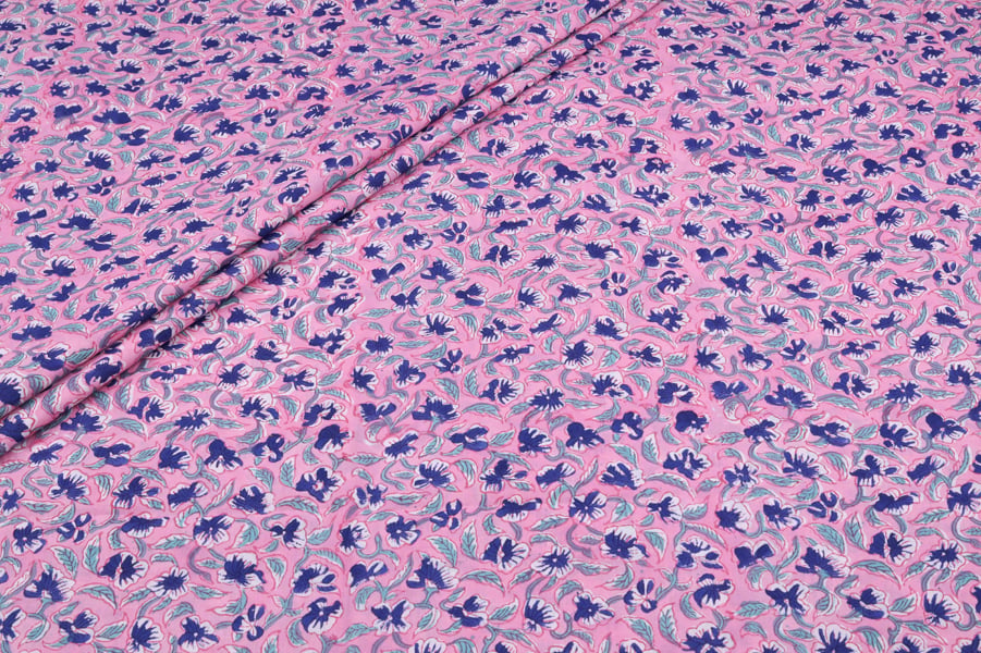 Pink Navy Floral Jaal Pure Soft Cotton HandBlock Printed Fabric Authentic HandBlock Sanganeri Printed