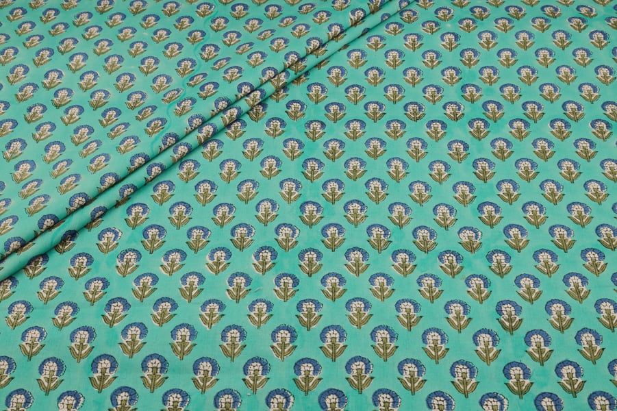 Green Floral Buti Pure Soft Cotton HandBlock Printed Fabric Authentic HandBlock Sanganeri Printed