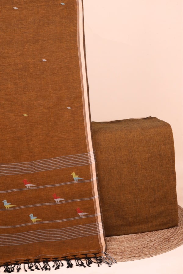 Red - 2pc Handloom Jamdani Dupatta and Plain Handloom Top Fabric Set This 2pc unstitched fabric set features a soft