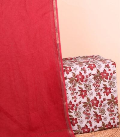 This 2pc unstitched fabric set features a soft