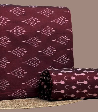 This red unstitched fabric set includes a 2.50 metre Handloom Ikkat top and a 2.50 metre Handloom Ikkat bottom. No dupatta included in this set.