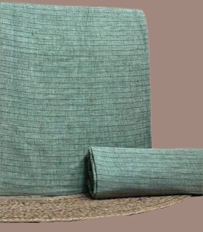 A green co-ord set in woven handloom stripes cotton