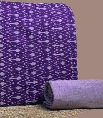 A purple handwoven Ikkat top fabric with a coordinating solid handloom cotton bottom