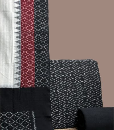 A black three piece set — handwoven Ikkat dupatta