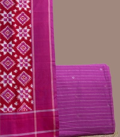 Pink and red patola Ikkat dupatta with a magenta handloom zari striped top.