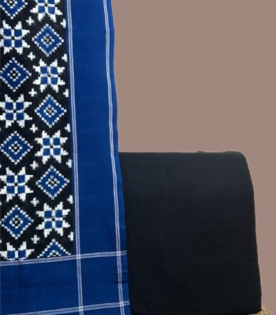 Blue and black patola Ikkat dupatta with a plain black handloom soft cotton top.